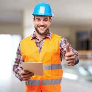 Worker with construction helmet